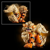A LEGO Pokémon: Arcanine 72160 Arcanine figurája mozgatható fejjel, lábakkal és farokkal, fehér háttéren.