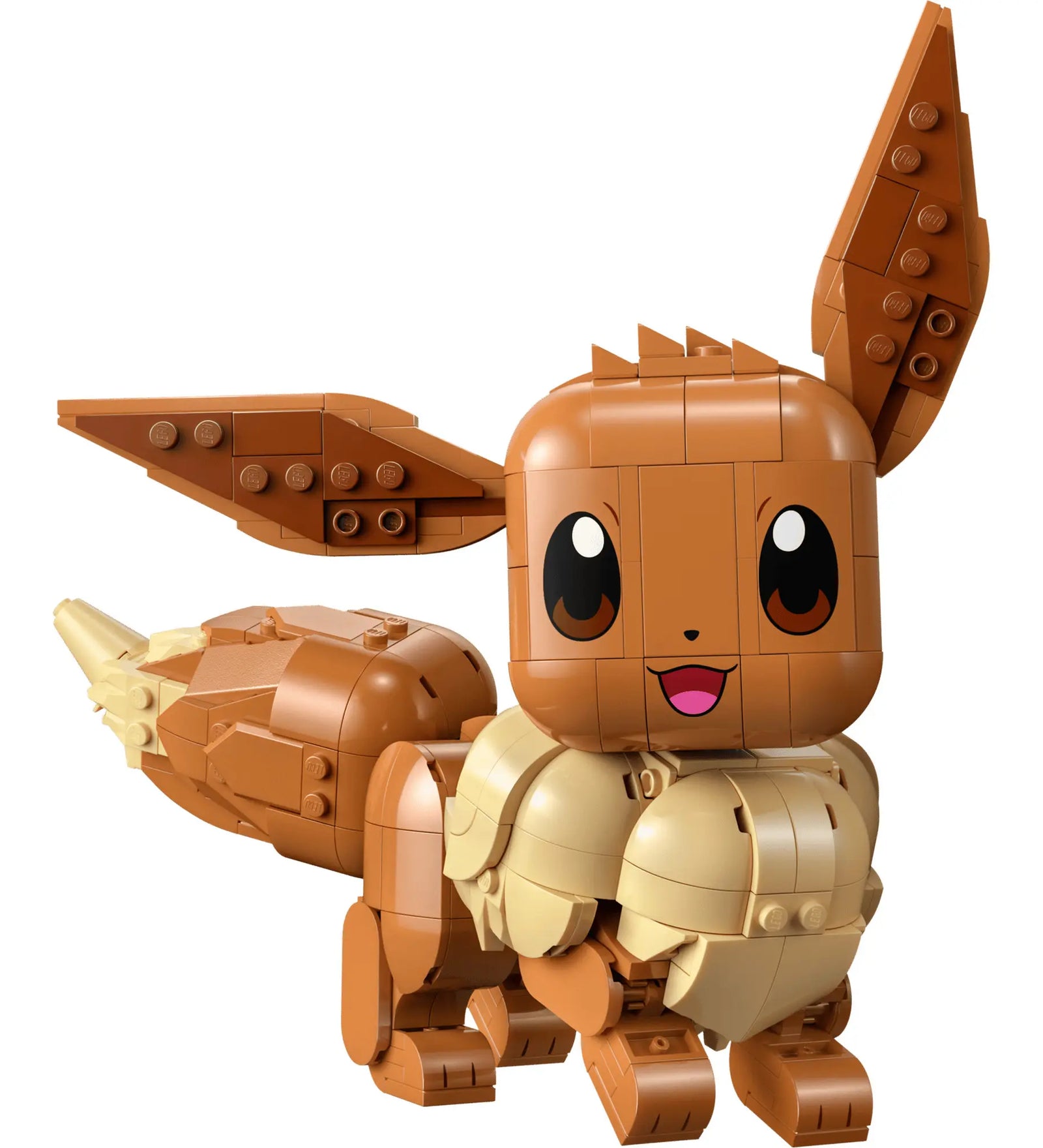 LEGO Pokémon Eevee közeli kép, részletgazdag modell, ikonikus Pokémon megjelenés és prémium LEGO kivitelezés