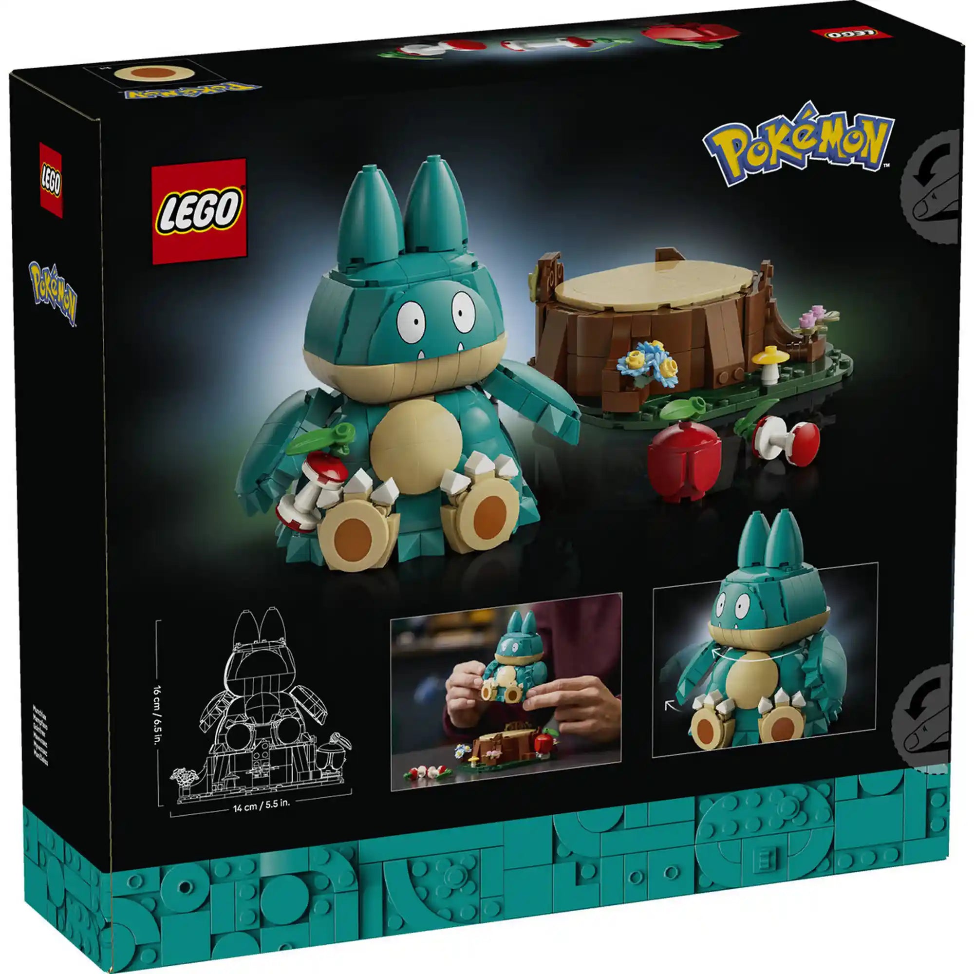 A LEGO Pokémon Munchlax 72150 készlet doboza a megépített figurával és Pokémon logóval.