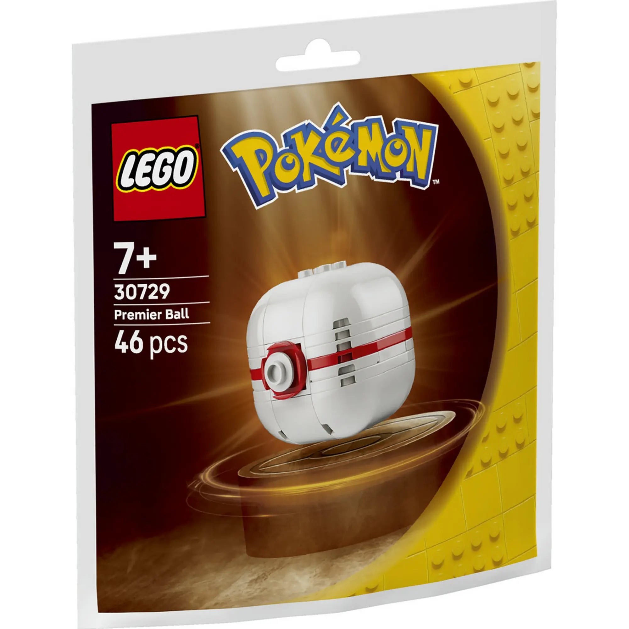 A LEGO Pokémon: Premier Ball 30729 készlet csomagolása az építhető Premier Ball modellel.