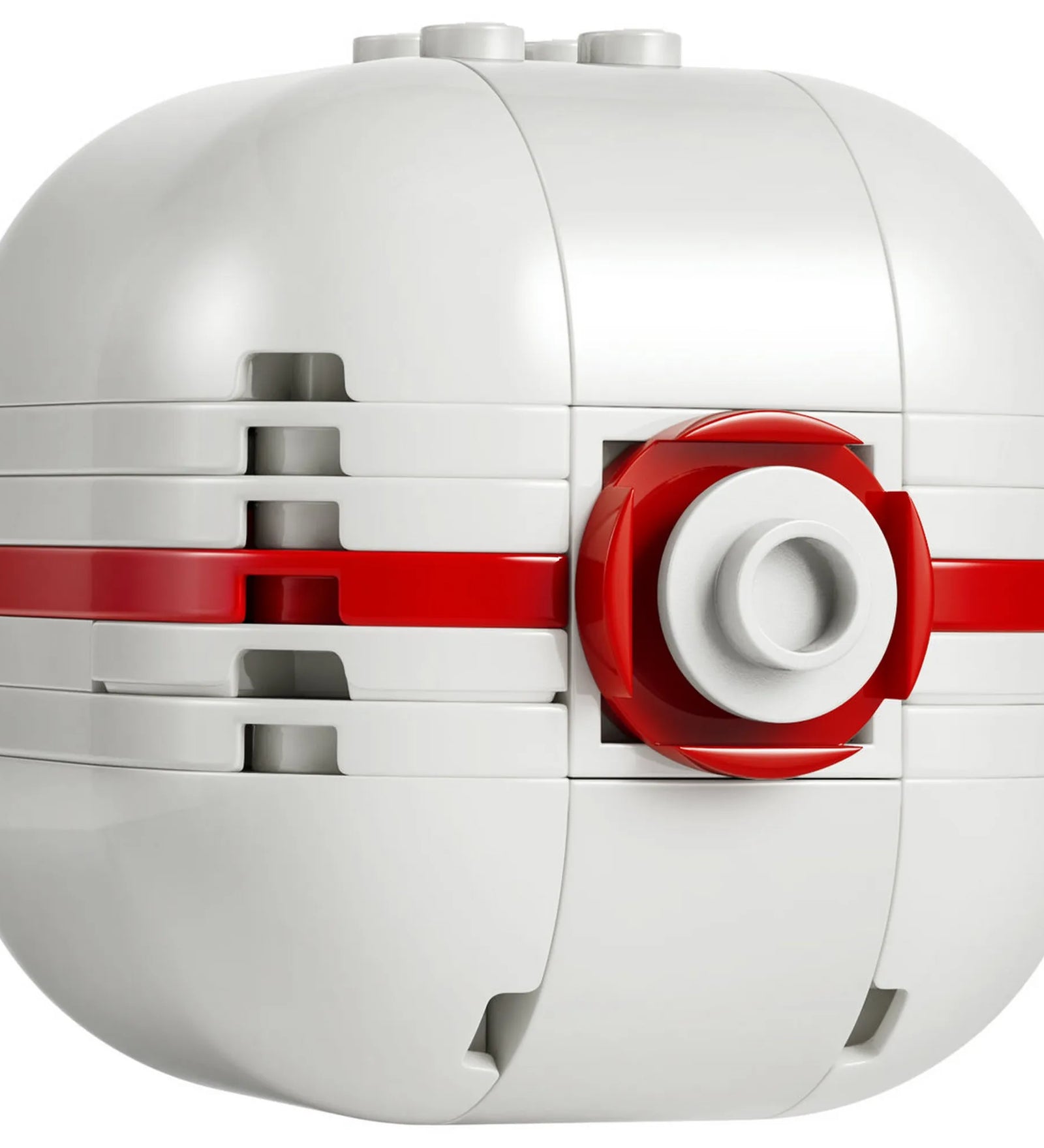 A LEGO Pokémon: Premier Ball 30729 megépített Premier Ball modell fehér és piros részletekkel.