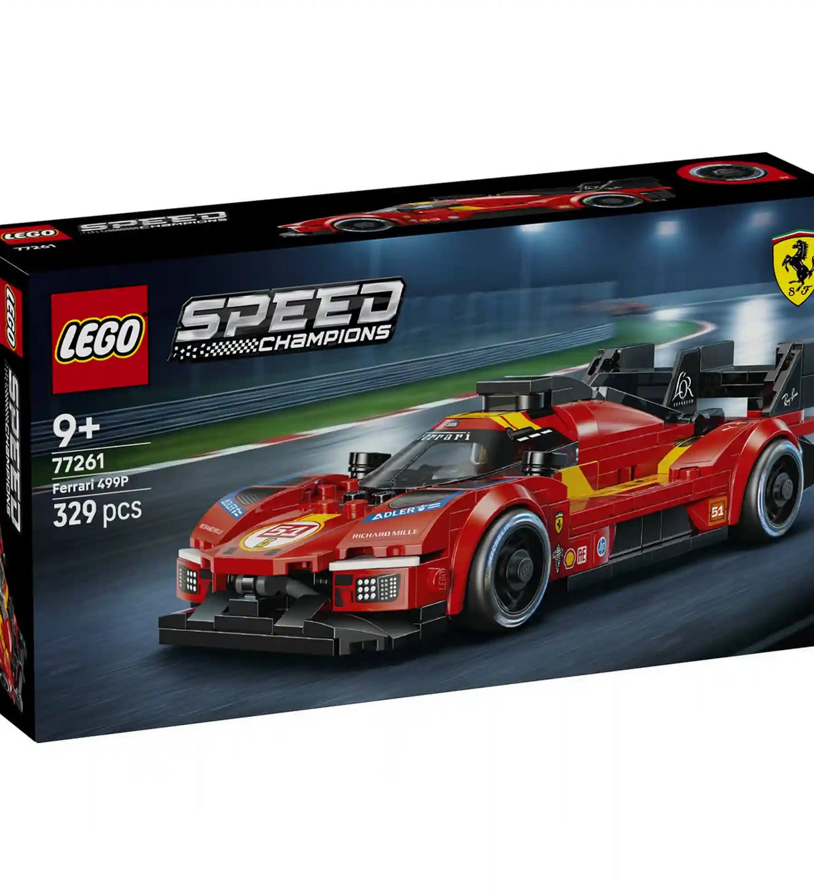 LEGO Speed Champions Ferrari 499P (77261) eredeti dobozképe a részletgazdag Ferrari hiperautó modellel.