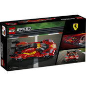 LEGO Speed Champions Ferrari 499P (77261) hátoldali dobozkép a modell részleteinek és funkcióinak bemutatásával.