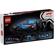 A LEGO Speed Champions Visa Cash App RB VCARB 01 F1 versenyautó 77246 doboza, a modell dinamikus ábrázolásával.