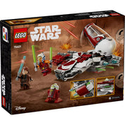 LEGO Star Wars Ahsoka Jedi elfogóvadásza (75401) doboz hátulnézetből, akcióban látható minifigurákkal és funkcióbemutatóval.