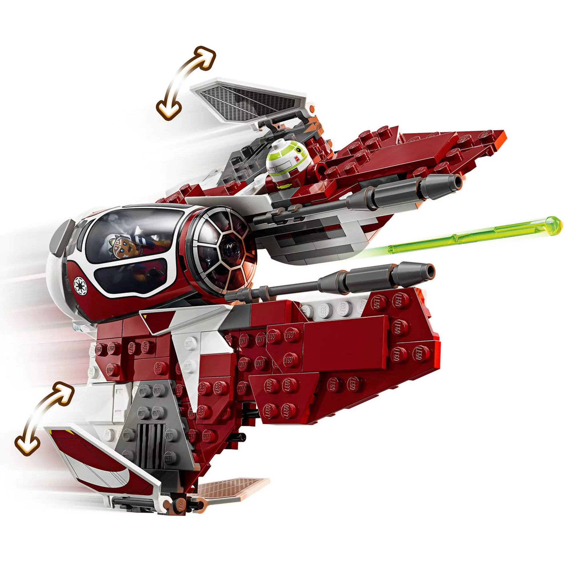LEGO Star Wars Ahsoka Jedi elfogóvadásza (75401) mozgás közben, működés közbeni szárny- és kabinmozgatással.