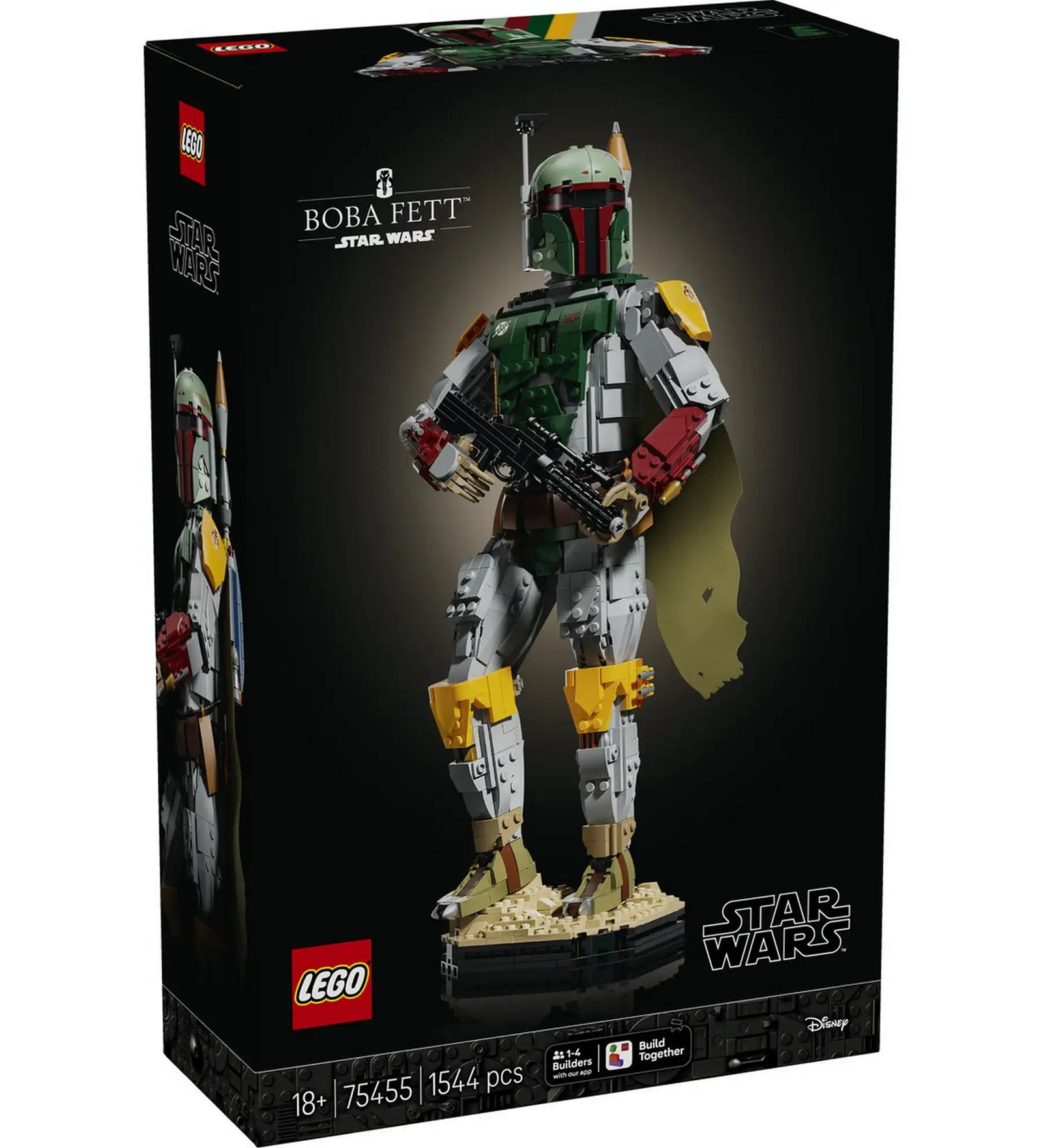 A LEGO Star Wars Boba Fett™ figura 75455 dobozának eleje a megépített Boba Fett modell képével.