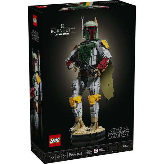 A LEGO Star Wars Boba Fett™ figura 75455 dobozának eleje a megépített Boba Fett modell képével.