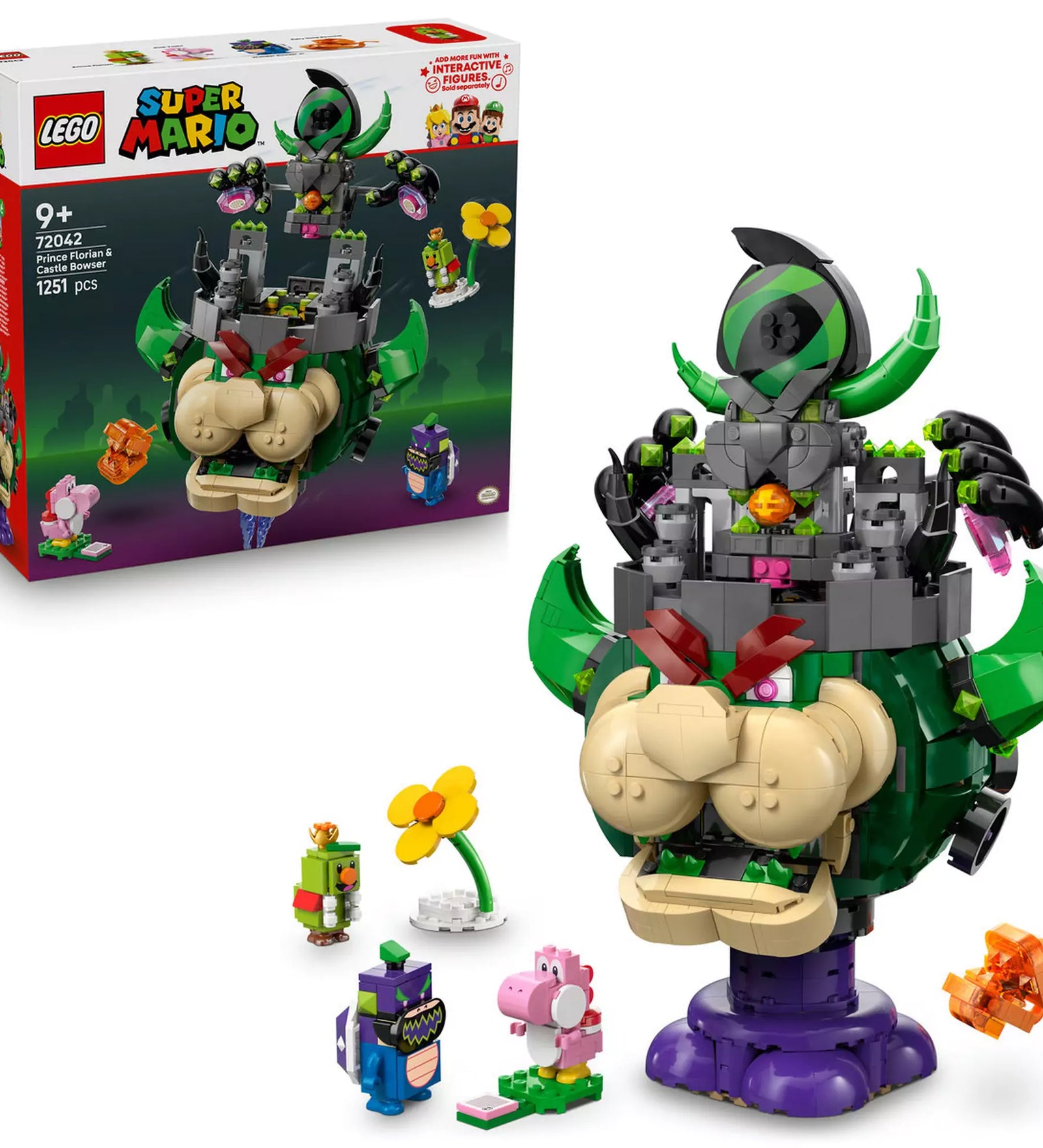 „LEGO Super Mario: Prince Florian és Bowser kastélya (72042) teljes készlet, a dobozzal és az összes mellékelt figurával.”