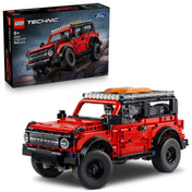 LEGO Technic Ford Bronco SUV (42213) modell és doboz együtt – A piros terepjáró LEGO modell és a készlet doboza kiállítva, gyűjtőknek is ideális.