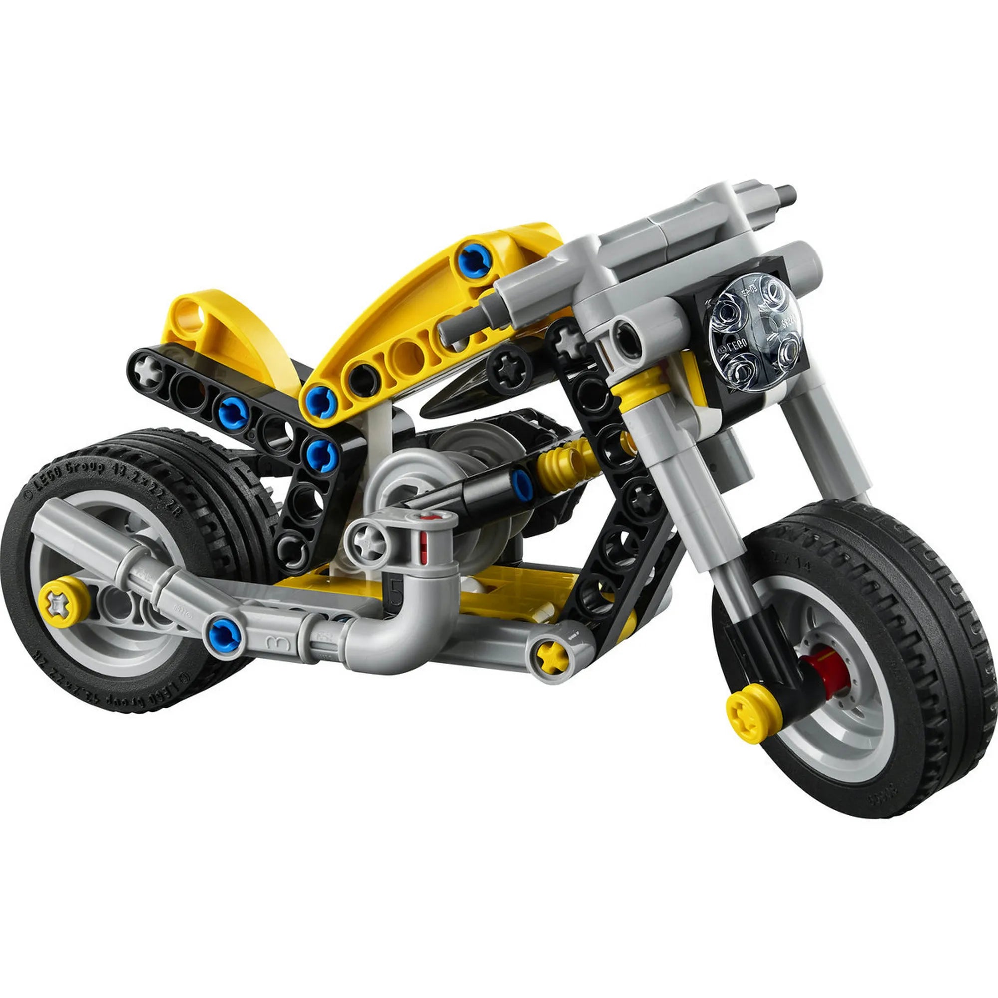 LEGO Technic: Sárga motorkerékpár 42225, 151 darabos – a megépített sárga Technic motorkerékpár modell fehér háttéren, részletes vázzal, lánccal és kerekekkel.