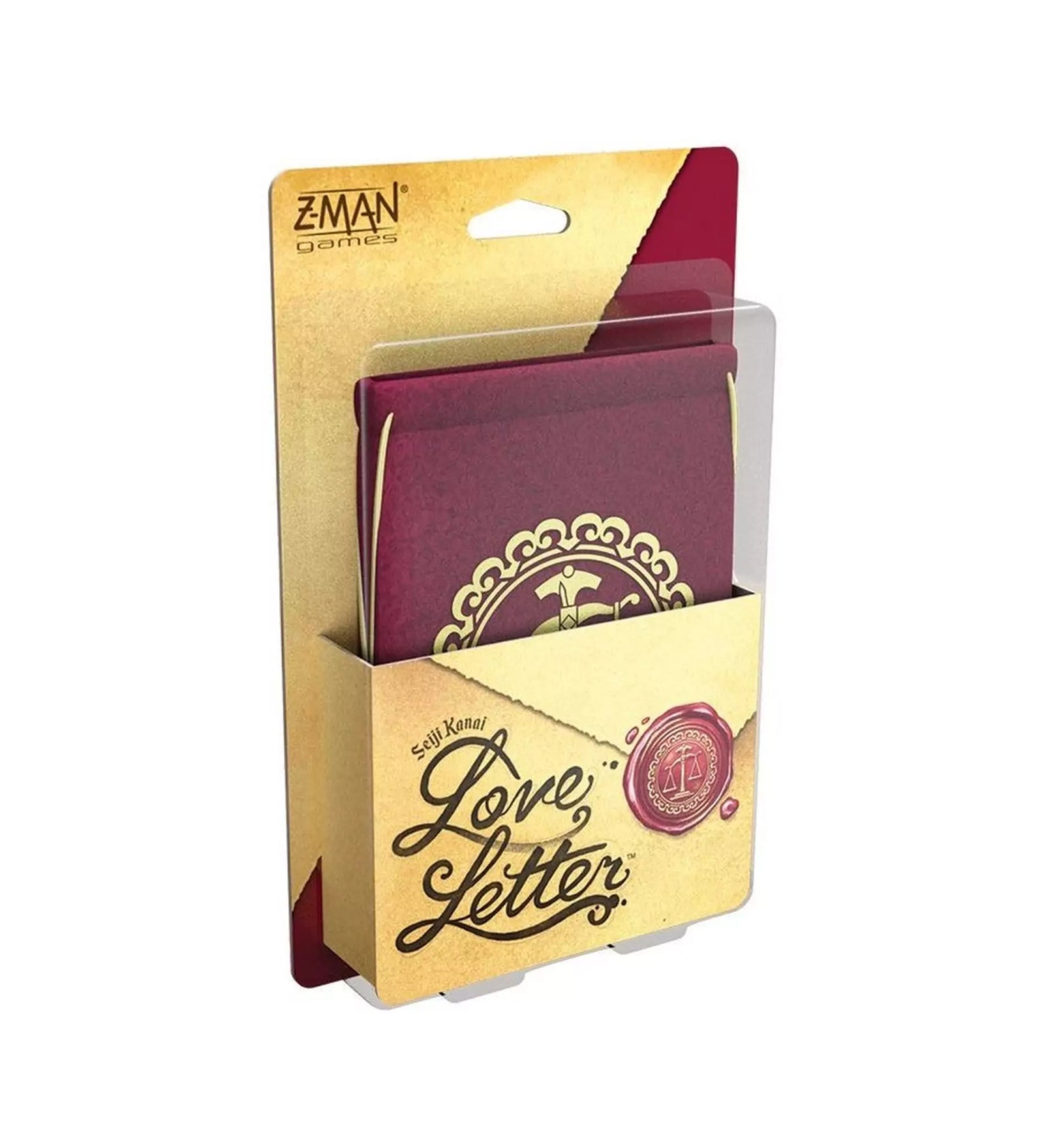 Love Letter társasjáték doboza, arany színű csomagolással és elegáns grafikával, amely a kastély romantikus világát idézi.
