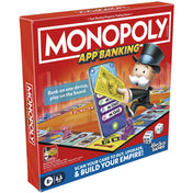 Monopoly App Banking társasjáték doboza elölnézetből, digitális bankolást bemutató grafikával.
