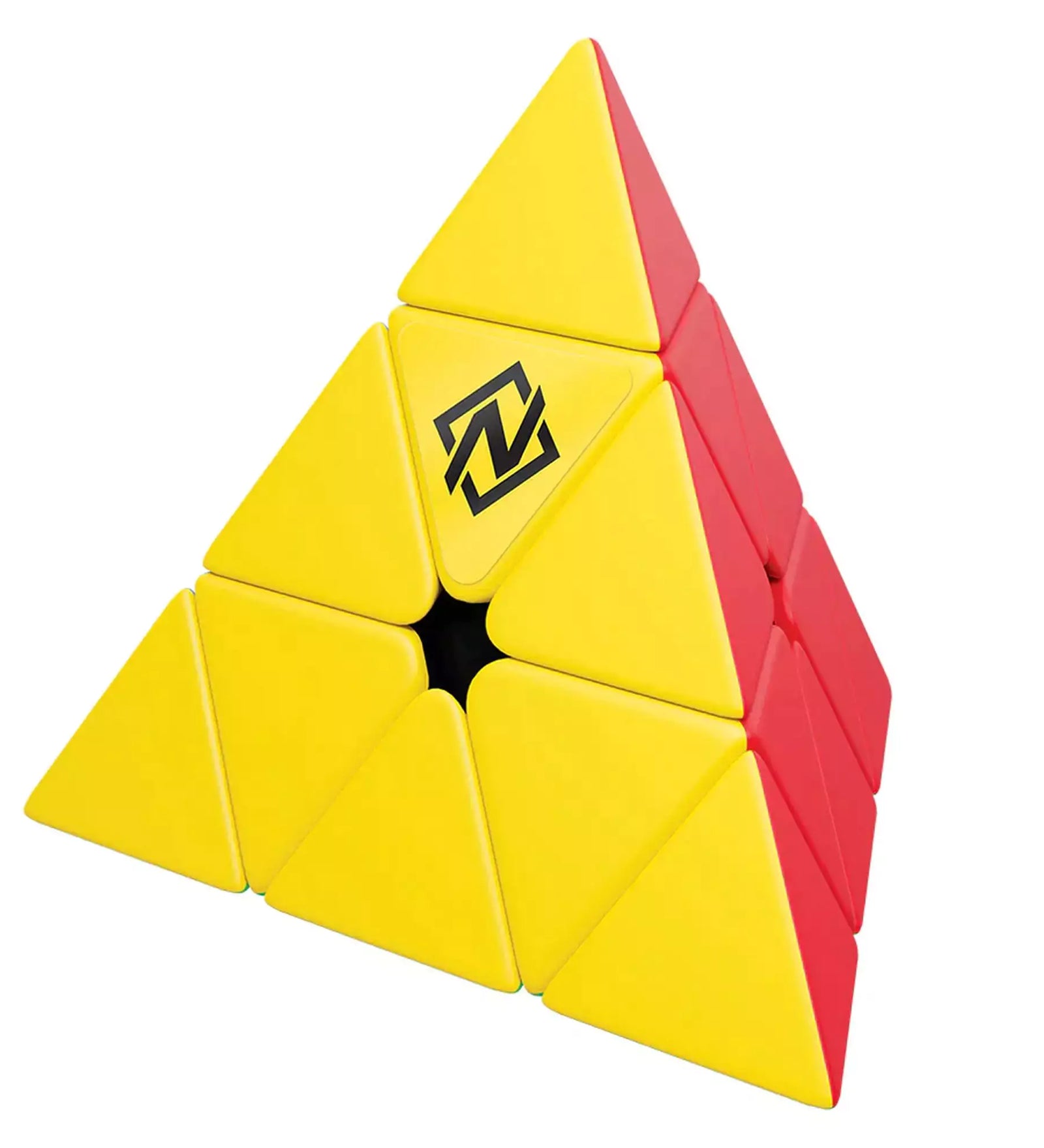 Moyu Nexcube Pyramid sebességi logikai játék, sárga és piros színben, háromszög alakú kialakítással. Kiváló választás gyors és sima forgású kirakók számára.