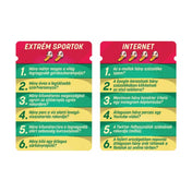 „Na ne már! társasjáték kérdéskártyák, példák az Extrém sportok és Internet kategóriák kérdéseire.”