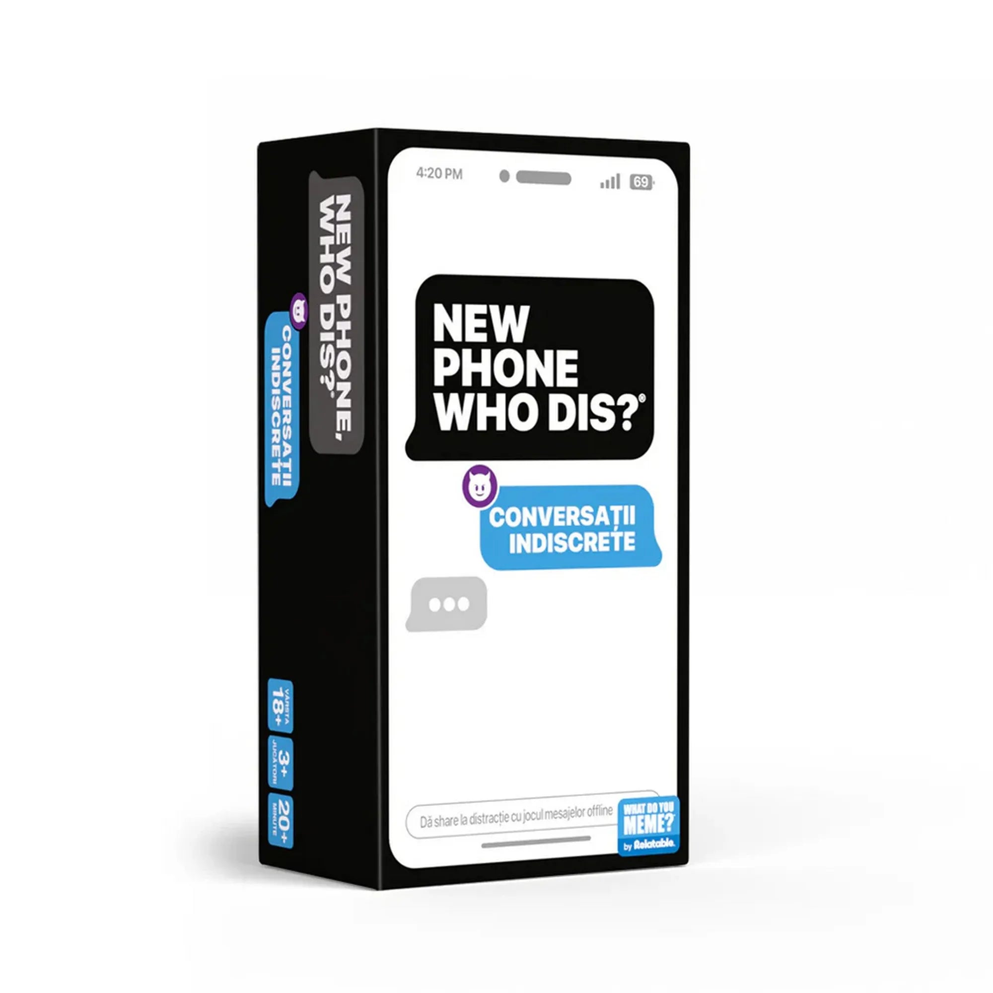 New Phone Who Dis? román kiadás doboz, okostelefon dizájnnal és Conversations Indiscrete felirattal, felnőtt party játék