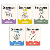 Az Önismereti Vibe kártyajáték öt témakörének színes kártyalapjai