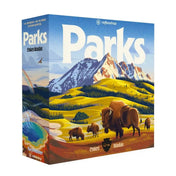 Parks Csúcs kiadás társasjáték doboz 3D nézetben, hegyvidéki illusztrációval, bölényekkel és prémium kivitelben