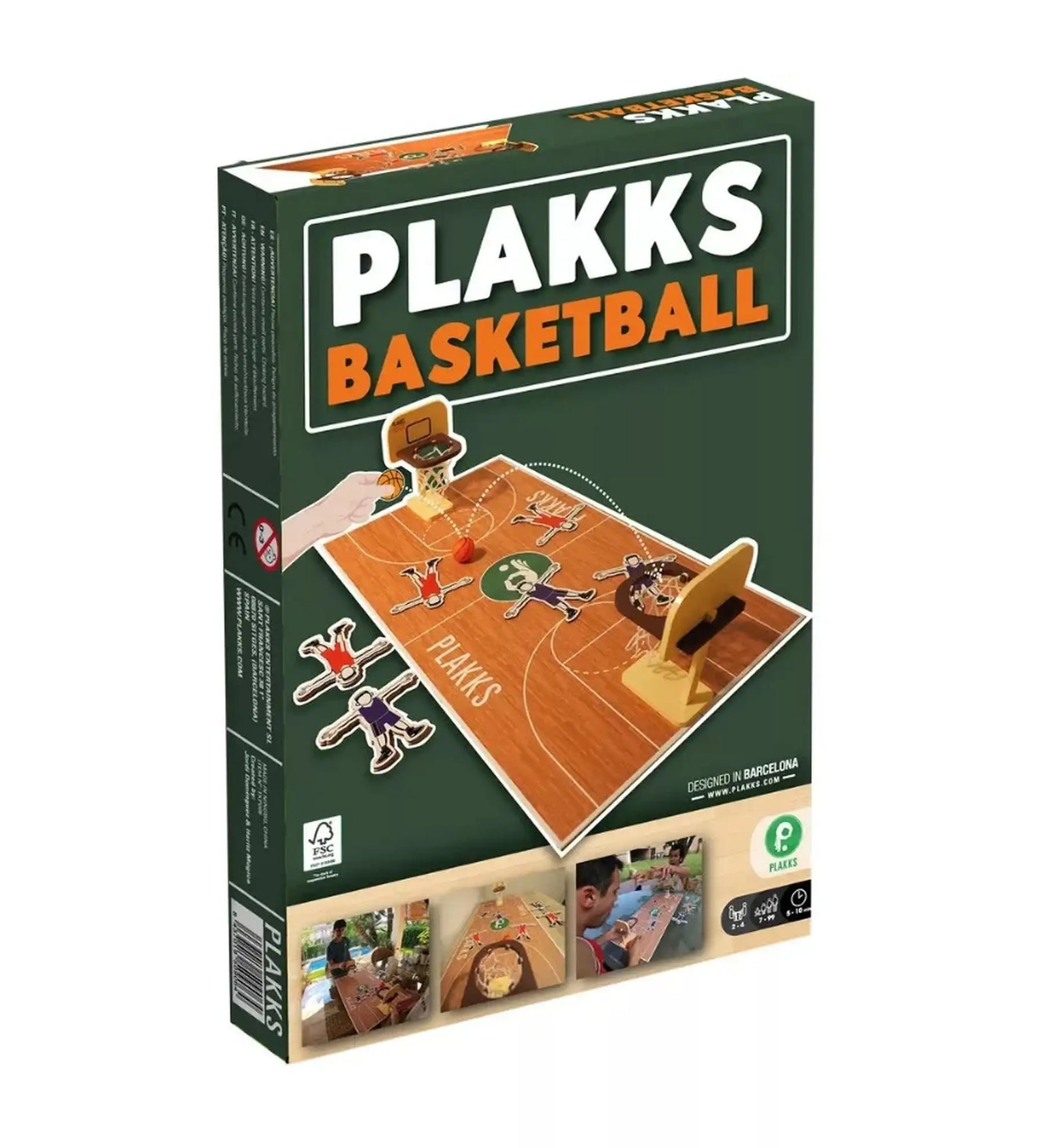 Plakks Basketball asztali kosárlabda ügyességi játék doboza enyhén oldalnézetből, fehér háttéren.