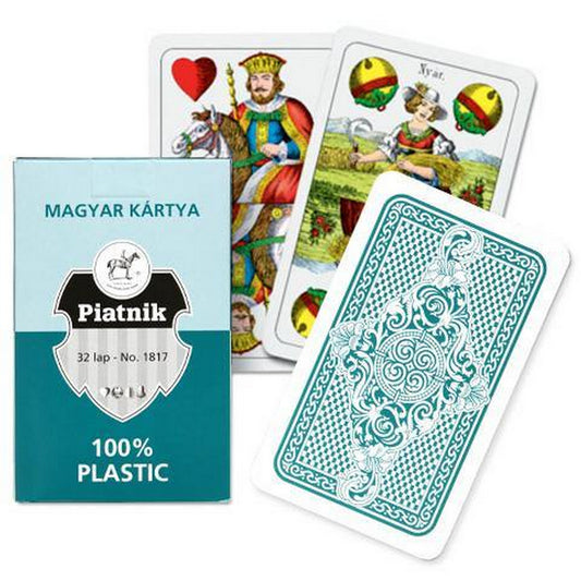 Piatnik magyar kártya 100% műanyag kivitelben, zöld dobozzal és klasszikus mintájú kártyalapokkal.