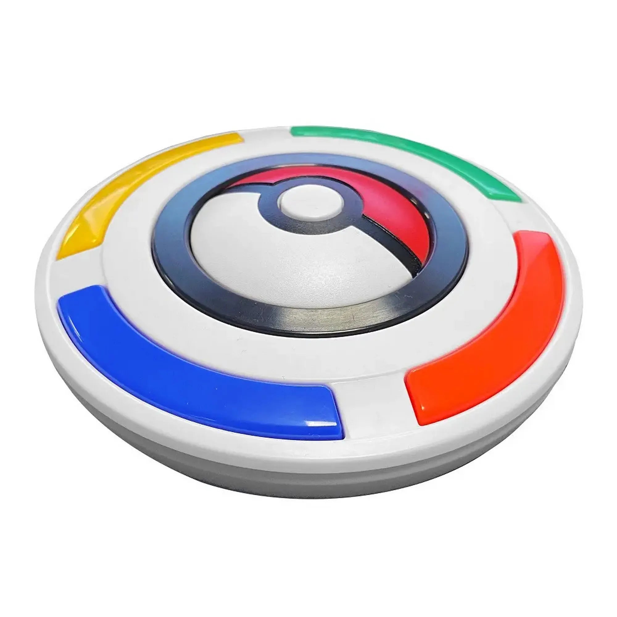 Pokémon Trainer Expert elektronikus játékelem oldalnézetben, döntött perspektívából, jól látható színes vezérlőszegmensekkel és Poké Ball dizájnnal.