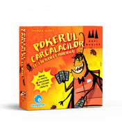 Pokerul Carcalacilor román nyelvű társasjáték doboza humoros csótányfigurával és élénk narancssárga dizájnnal.