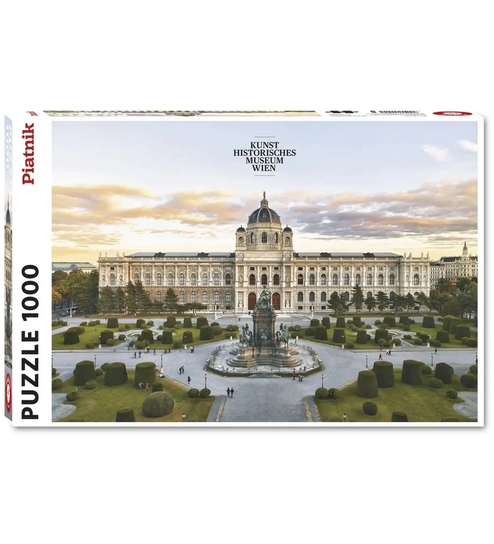 Puzzle Piatnik: Bécsi Szépművészeti Múzeum, 1000 darabos puzzle doboza, a bécsi múzeum impozáns épületével, gondozott parkkal és központi emlékművel a borítón.
