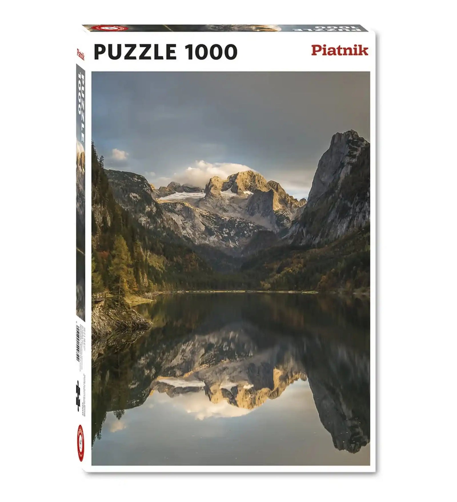 Piatnik Dachstein Landscape 1000 darabos puzzle dobozképe, amely az osztrák Alpok festői Dachstein-hegységét és egy hegyi tavat ábrázol.