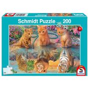 Puzzle Schmidt Amikor nagy leszek doboza, 200 darabos kirakó három kiscicával, akik a víz tükrében vadmacskákat látnak.