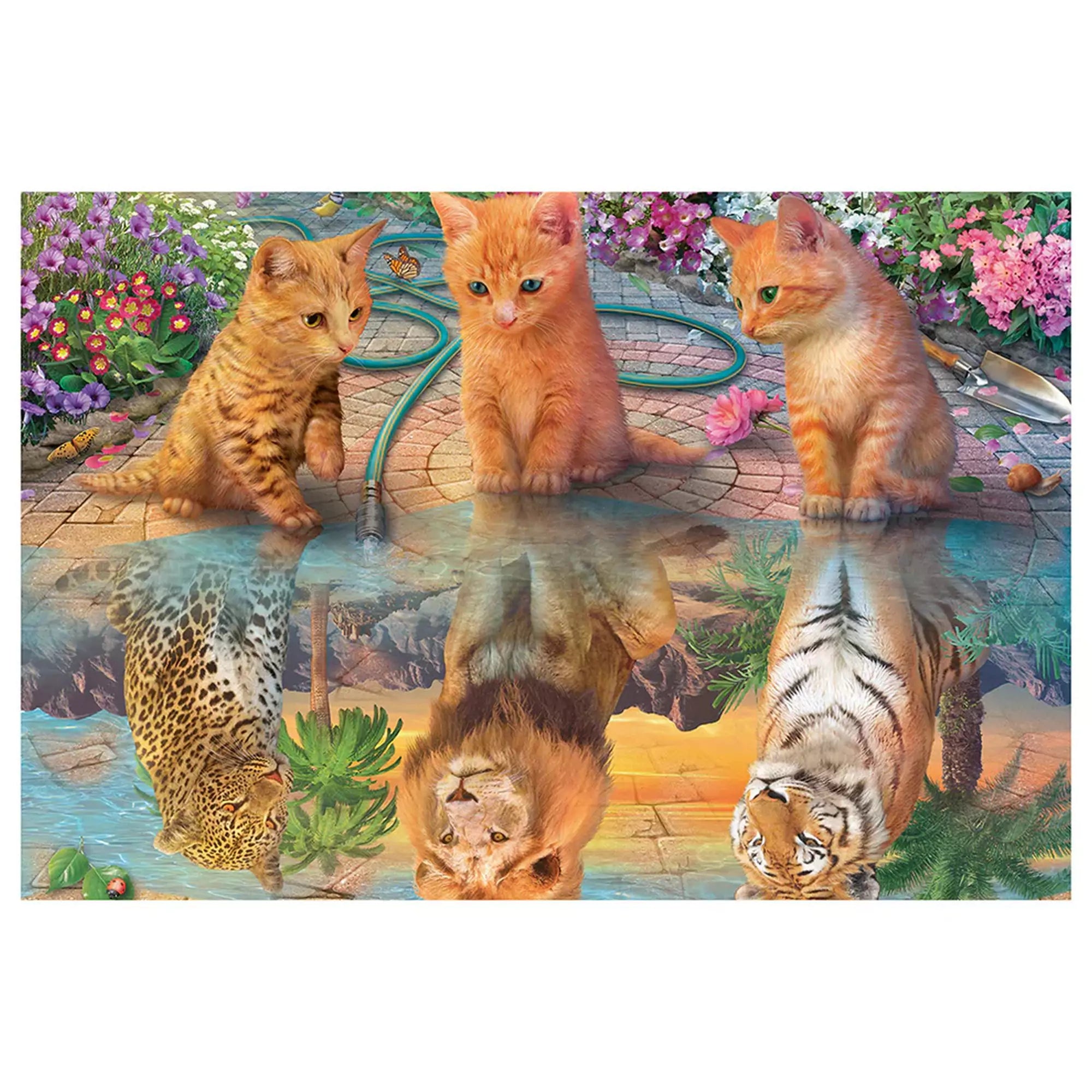 Puzzle Schmidt Amikor nagy leszek kirakó teljes képe, ahol a kiscicák tükörképében egy leopárd, egy oroszlán és egy tigris jelenik meg.
