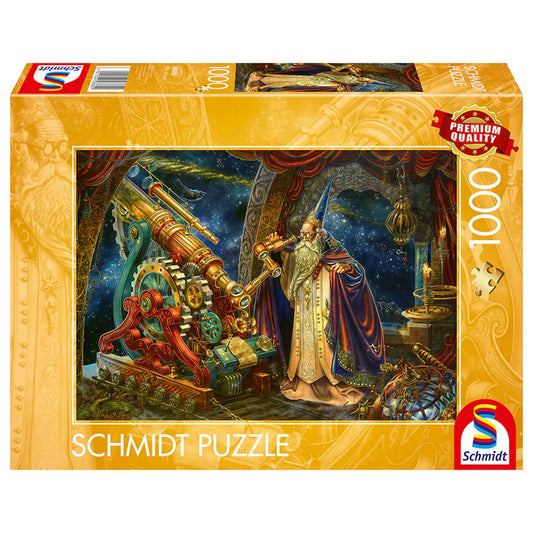 Zac Kinkade 1000 darabos Schmidt puzzle doboza, varázslót és csillagvizsgáló műszereket ábrázoló fantasy illusztrációval, prémium minőségben