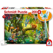 Schmidt Puzzle Fairies in the Forest dobozkép, 200 darabos gyermek puzzle ajándék varázspálcával, mesés erdei tündérek színes illusztrációjával, prémium Schmidt minőség.