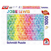 A Schmidt Puzzle – Josie Lewis: Színes háromszögek. 1000 darabos kirakó doboza, amelyen a szivárvány színeiben pompázó geometriai háromszöges minta látható.