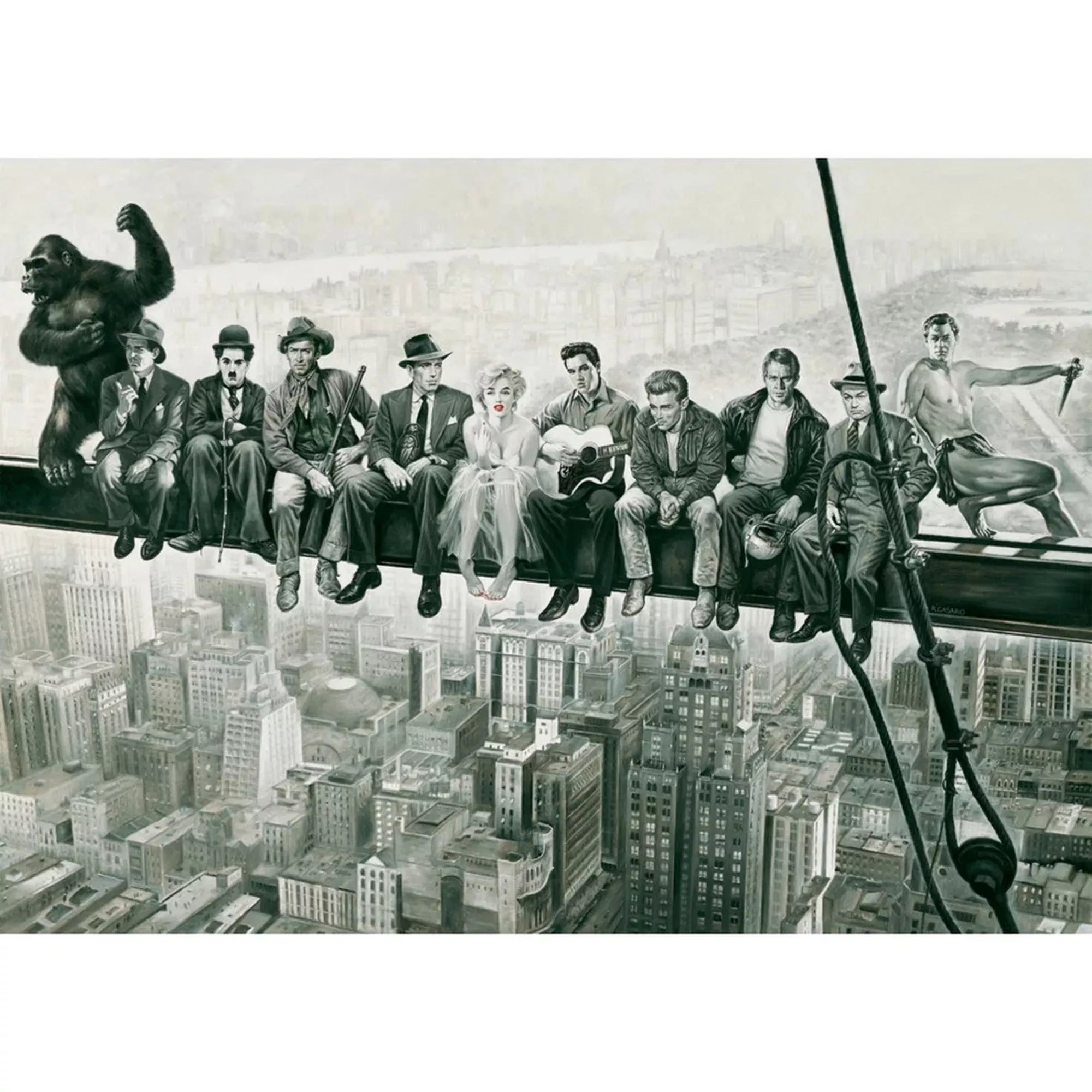 Renato Casaro puzzle kirakott képe, hollywoodi legendák és gorilla egy magasban függő gerendán