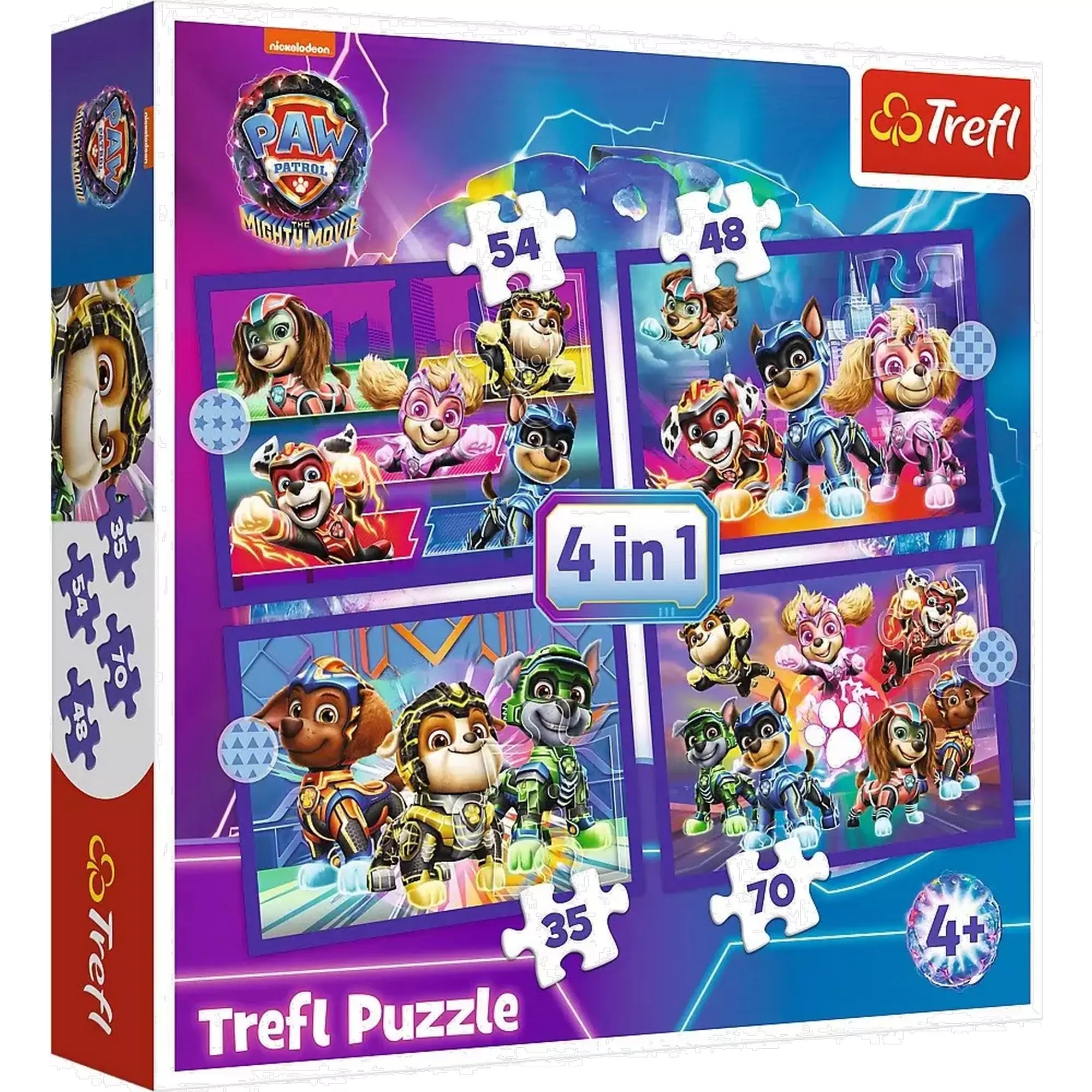 Mancs Őrjárat 4 az 1-ben puzzle doboz – A Trefl Mancs Őrjárat 4 az 1-ben kirakós készlet doboza, amely négy különböző méretű puzzle-t tartalmaz.