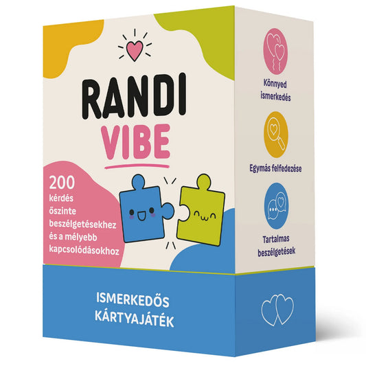 Randi Vibe ismerkedős kártyajáték doboza 200 kérdéssel