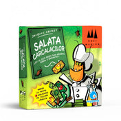 Salata Carcalacilor román nyelvű társasjáték doboza humoros csótányszakáccsal, zöldséges témájú gyors partijáték családoknak.