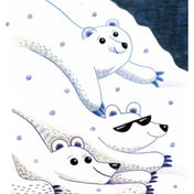 A Sapka, sál! – Téli versek könyv játékos illusztrációja három csúszkáló jegesmedvével, köztük egy napszemüveges figurával.