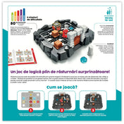 A Break-Out Escape The Dungeon játék hátoldala, rajta a játéktábla, a kihívásfüzet és a játékszabály bemutatásával.