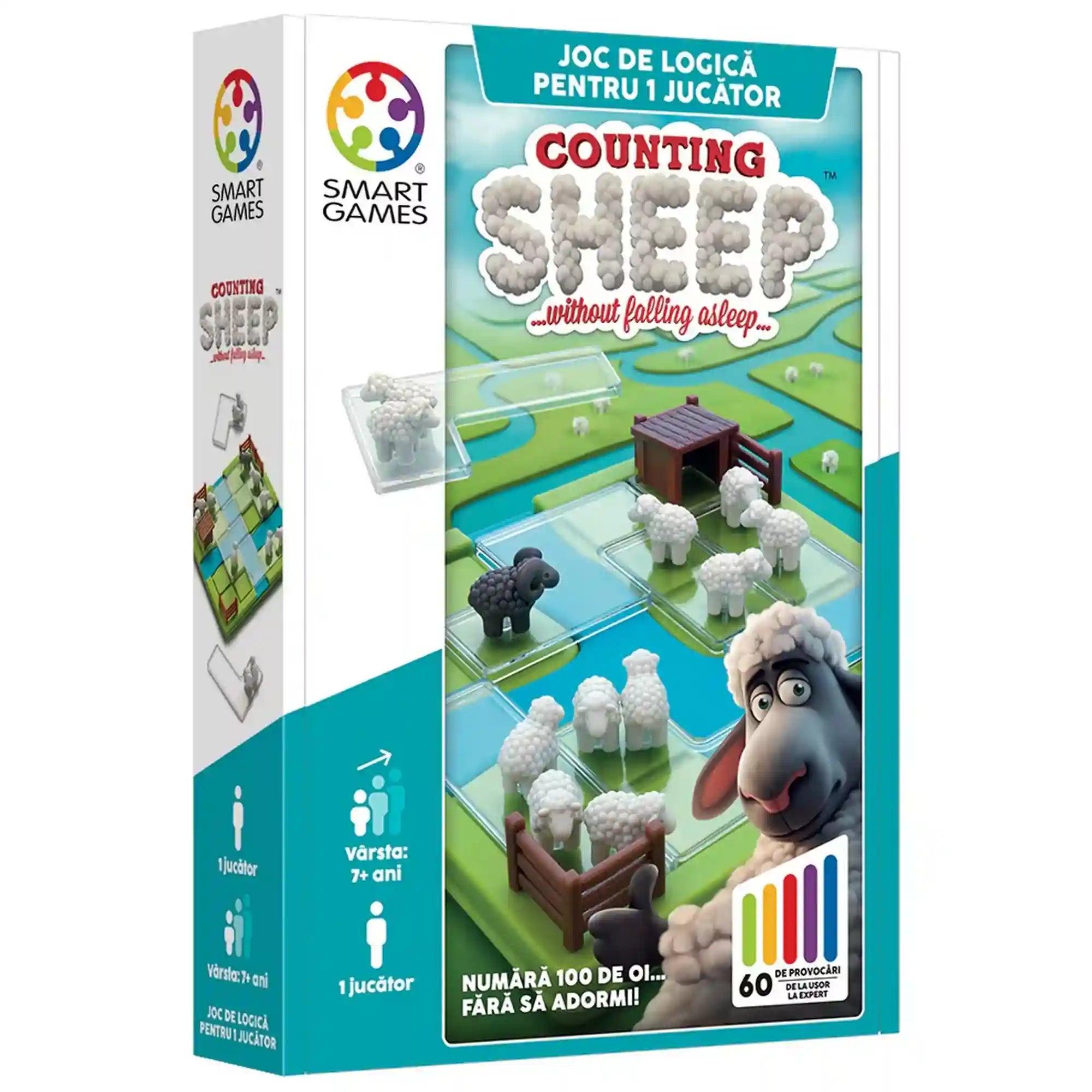 Counting Sheep Smart Games társasjáték doboza juhokkal és logikai pályával egyszemélyes játék 7 éves kortól