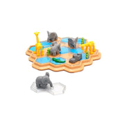 Smart Games Croco Tiles hatszögletű játéktábla kék vízmezőkkel, elefántokkal, zsiráfokkal és különálló elefántos elemmel.