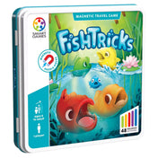Smart Games Fish Tricks mágneses logikai játék fémdobozos csomagolásban, színes halakkal illusztrált borítóval.