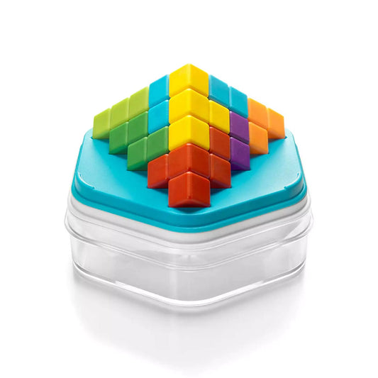 Smart Games Zig Zag Puzzler játék – színes piramis felépítve a kék oldalon