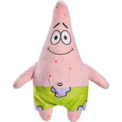 SpongeBob Patrick plüssfigura elölnézetből, mosolygós arccal és zöld-lila virágmintás nadrágban.