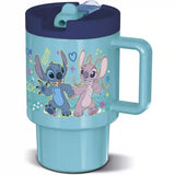 STOR Stitch mintás bögre beépített szívószállal és felhajtható, szivárgásmentes ivócsőrrel, mikrózható, 530 ml