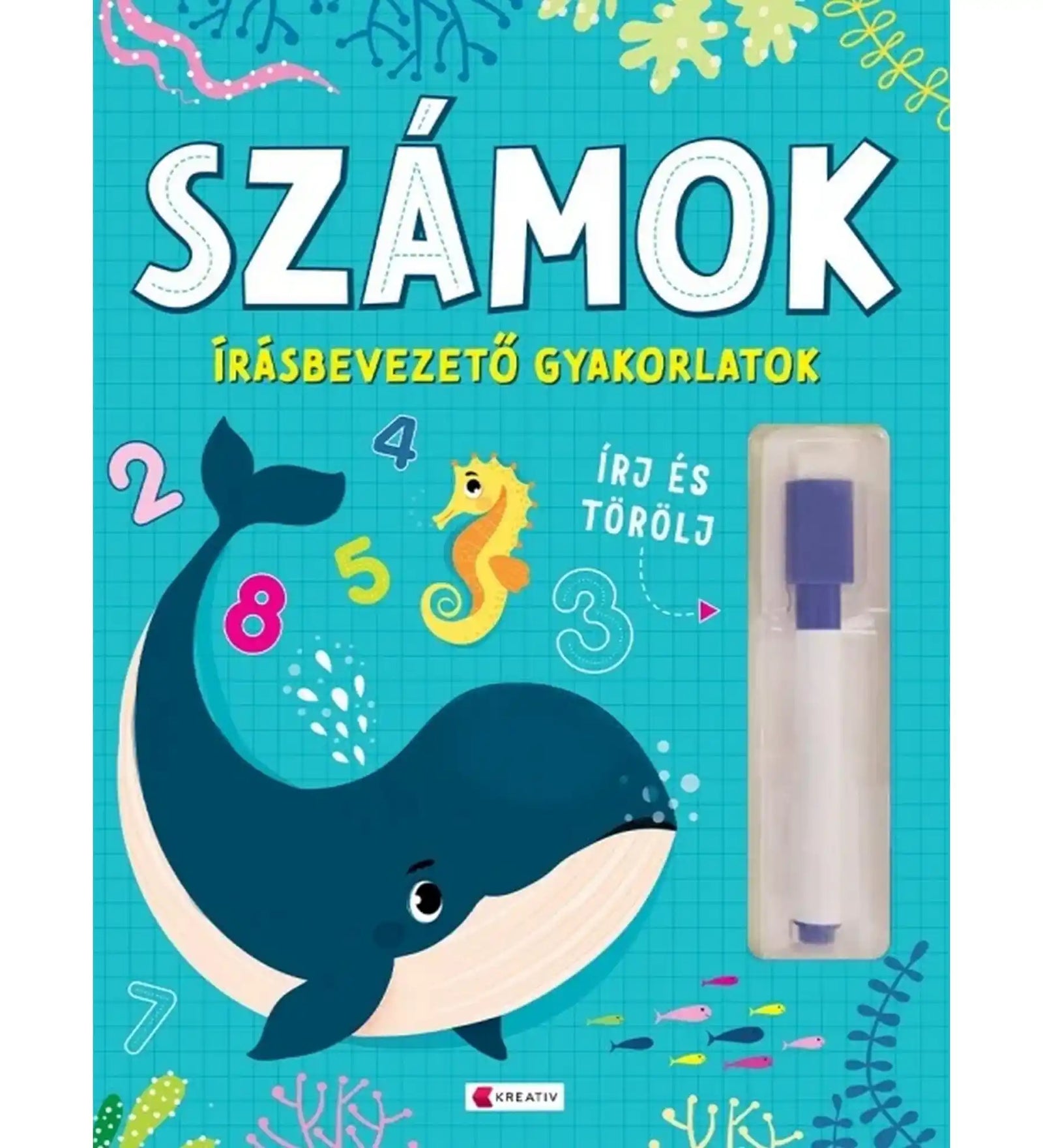 Számok – Írásbevezető gyakorlatok foglalkoztató borítója újraírható filctollal.