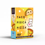 Taco Pisică Pizza társasjáték dobozkép vidám taco, cica és pizzaszelet grafikával, Ludicus Games kiadás