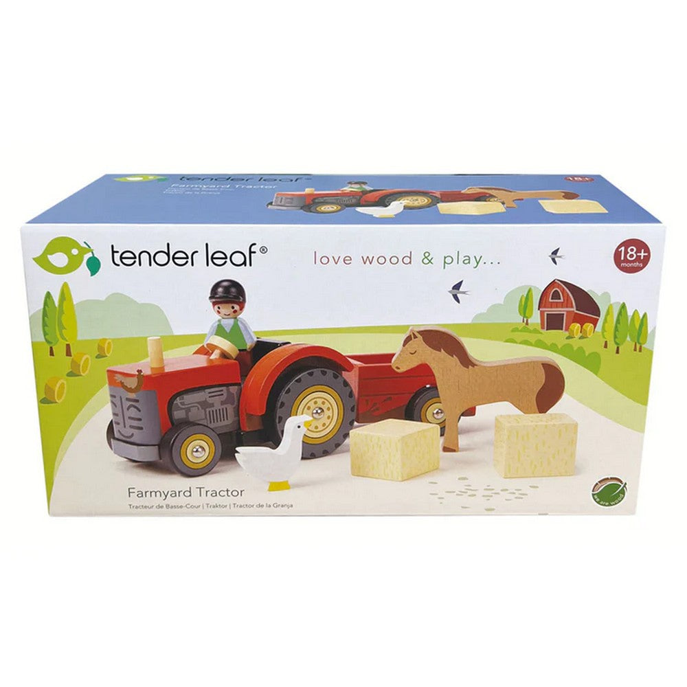 Traktor pótkocsival, prémium fából - Farmyard Tractor - 7 db - TL8485