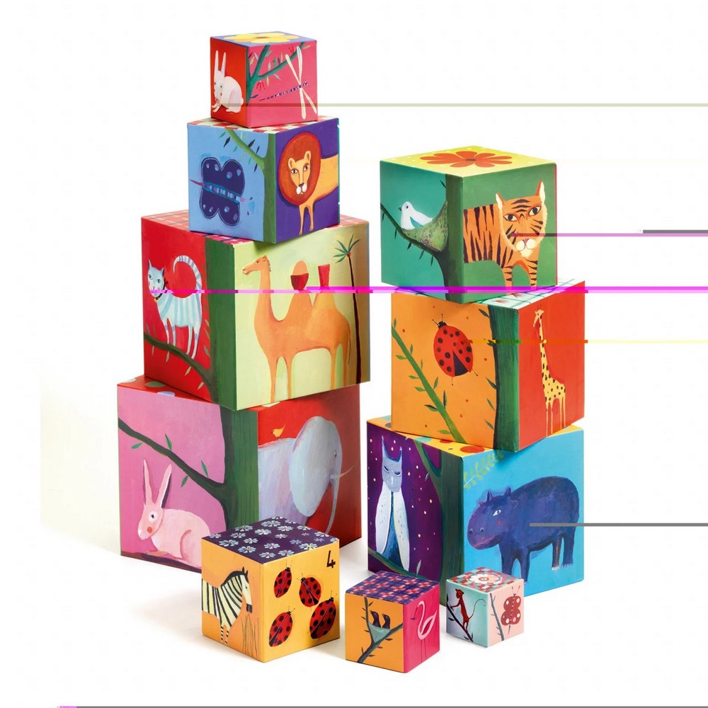Djeco Toronyépítő kocka Természet és állatok doboz tartalma