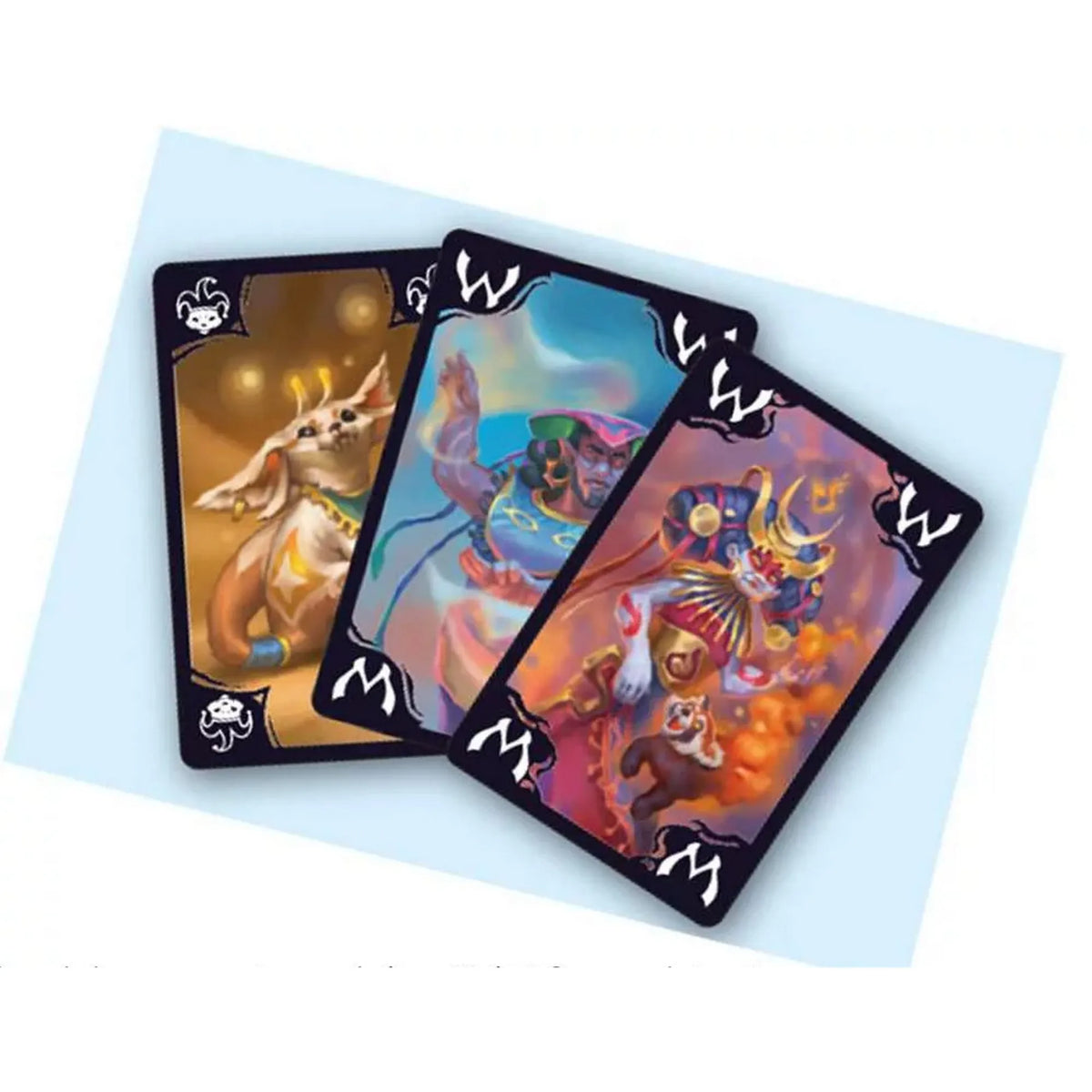 Wizard társasjáték fantasy illusztrációjú kártyái különböző mágikus lényekkel és karakterekkel.